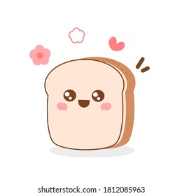 Doodle hand drawn slice of bread icon on white background vector illustration. Cute cartoon character.
