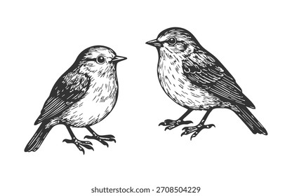Desenho de aves pequenas desenhado à mão. Conjunto de ilustração de gravação pardal. 