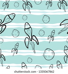 doodle hand drawn Space elements seamless pattern in cartoon style illustration
