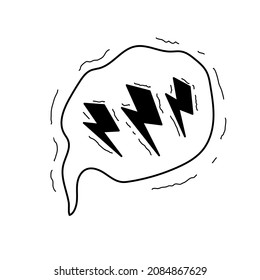 Doodle hand drawn speech bubble with lightning. Comic speech bubble with swear words symbols. Angry emoji. Vector illustration isolated on white.