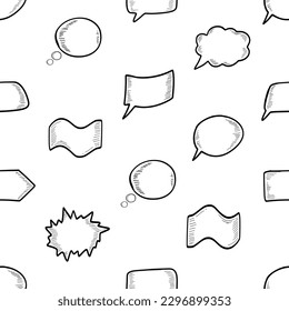 Patrón sin fisuras del vector de burbuja de habla dibujado a mano con garabatos. Globos de voz o comic configuran un patrón sin fisuras. Se puede utilizar como papel tapiz, tarjeta o plantilla de banner, fondo, papel envolvente o para impresión textil