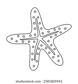 Doodle hand drawn Starfish vector illustration. Starfish coloring page printable. Trace and color Starfish for summer worksheets. Cartoon starfish vector. Summer worksheets activity for kids.