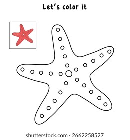 Doodle handgezeichnete Starfish Vektorgrafik. Starfish Malvorlage druckbar für Kinder. Trace und Farbe Starfish für Sommer-Arbeitsblätter. Sternenfisch-Comic-Vektorgrafik.