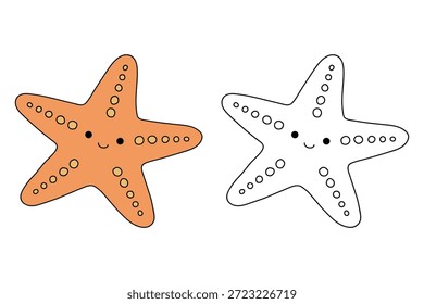 Doodle handgezeichnete Starfish Vektorgrafik. Starfish Malvorlage druckbar für Kinder. Trace und Farbe Starfish für Sommer-Arbeitsblätter. Sternenfisch-Comic-Vektorgrafik.