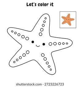 Doodle handgezeichnete Starfish Vektorgrafik. Starfish Malvorlage druckbar für Kinder. Trace und Farbe Starfish für Sommer-Arbeitsblätter. Sternenfisch-Comic-Vektorgrafik.