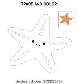 Doodle handgezeichnete Starfish Vektorgrafik. Starfish Malvorlage druckbar für Kinder. Trace und Farbe Starfish für Sommer-Arbeitsblätter. Sternenfisch-Comic-Vektorgrafik.