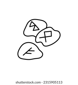 Doodle hand drawn stones with runes isolated on white background. Stones for divination, esotericism, elements of a modern witch, witchcraft.