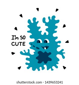 Doodle, hand drawn, strange creature, cute monsters. Text - I am so cute. Vector Character for your postcard, poster and more.
