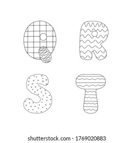 Estilo dibujado a mano de doodle contorno letras blancas y negras del alfabeto inglés, lindo y gracioso letras decorativas