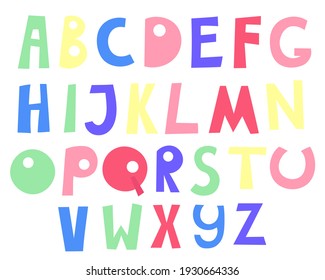 Doodle hand drawn style outline colorful letters of English alphabet, capital letters, cute funny decorative lettering