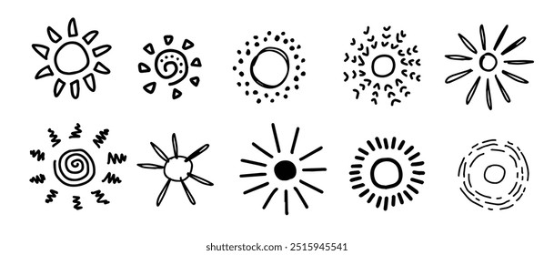 Doodle hand drawn sun drawing illustrations Vector