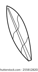 Doodle hand drawn surfboard in black outline. Clip art for your projects.