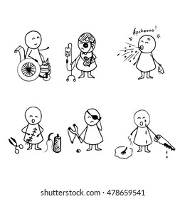Doodle hand drawn of symptoms and illness. Medical vector background.