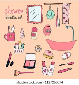 doodle hand drawn take shower girl set