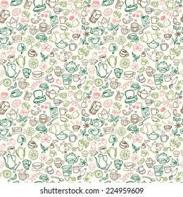 doodle hand drawn tea icons, vector illustration