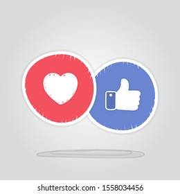 Doodle, hand drawn thumbs up, like and heart icon. social media networking