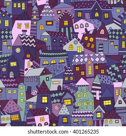Doodle hand drawn town seamless pattern. Abstract wallpaper. Vector illustration for your cute design.
