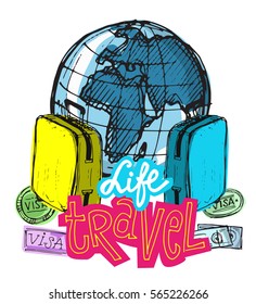 Doodle Hand drawn travel illustration. Vector illustration.