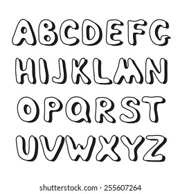 Doodle hand drawn vector alphabet. Letters with shadows