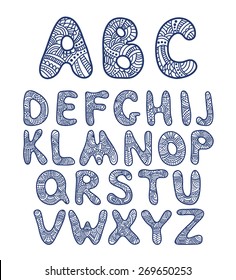 Doodle hand drawn vector alphabet. Zentangle art