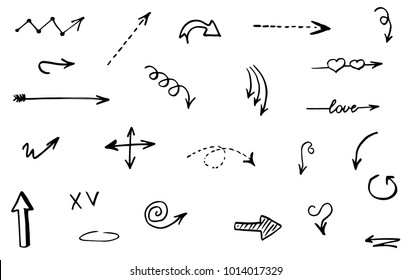 Doodle hand drawn vector arrows