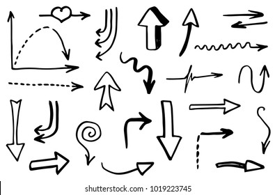 Doodle hand drawn vector arrows