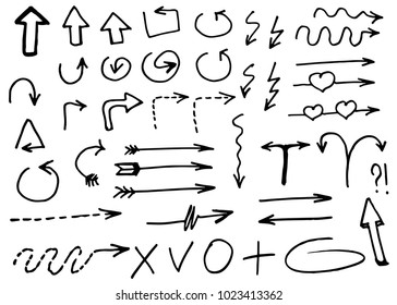 Doodle hand drawn vector arrows