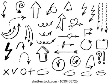 Doodle hand drawn vector arrows