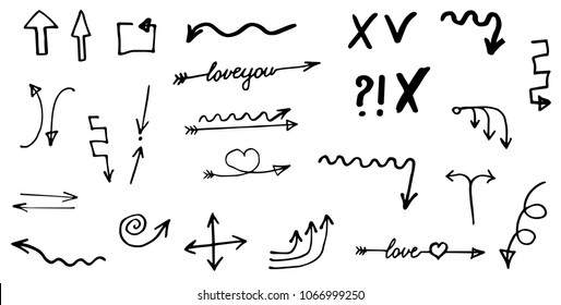 Doodle hand drawn vector arrows