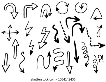 Doodle hand drawn vector arrows