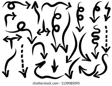 Doodle  hand drawn vector arrows set. Isolated on white background
