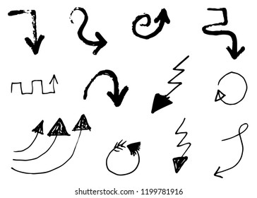 Doodle hand drawn vector arrows set. Isolated on white background