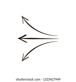 Doodle hand drawn vector arrows. Three black arrows on white background