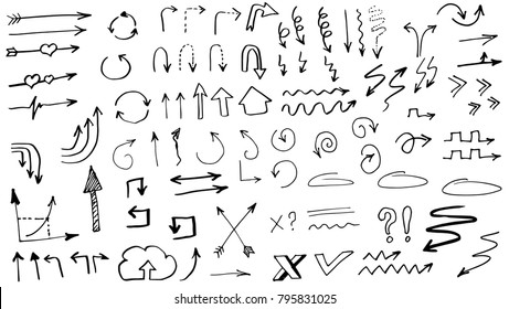 Doodle hand drawn vector arrows, elements for design.