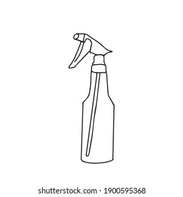 Doodle hand drawn vector black and white icon of antiseptic detergent domestic housekeeping cleaning plastic tube with spray gun