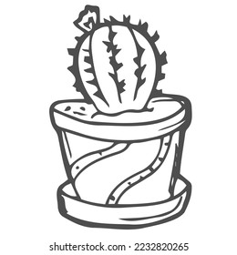 Doodle hand drawn vector cactuse in the pot