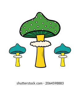 Doodle, hand drawn vector dotted green mushrooms for autumn, fall design.