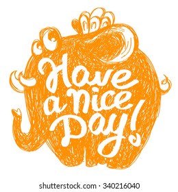doodle hand drawn vector elephant linear sketch illustration lettering greeting card banner design