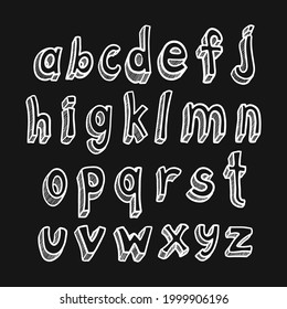 Doodle hand drawn vector font, funny cartoon letters , latin alphabet in childish style with 3D effect, isolated