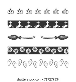 Doodle, hand drawn vector halloween borders isolated on white background.
