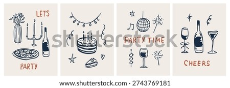 Doodle hand drawn vector party posters