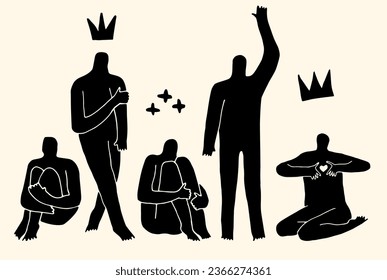 Doodle hand drawn vector silhouettes of people in various poses.