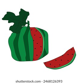 Doodle Hand Drawn Watermelon isolated transparent background. Vector Watermelon can used template t-shirt print, cloth, fabric, textile decor. Editable stroke, EPS 10 