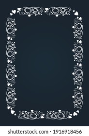 Doodle hand drawn white border isolated on chalkboard background. Vector illustration. Curly ornate swoosh border. Cute romantic curlicue scrawl style.