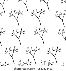 Doodle hand drawn willow vector seamless pattern. Spring branches vector illustration. Easter decoration background. esign for greeting cards, scrapbooking, textile, wrapping paper, wallpapers etc