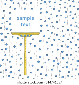 Doodle hand drawn window with bubbles, window brush and text space. Window cleaning advertisement, banner, background