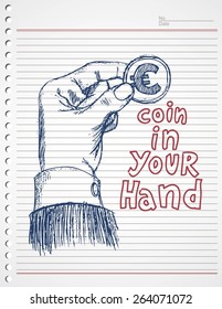 doodle hand and euro coin