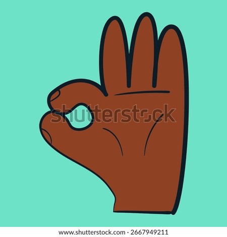 Doodle hand gesture. Okay gesture hand. Cartoon vector illustration