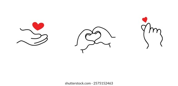 Doodle hand gesture set. Children's hands. Different gestures love. Hand drawn illustration.