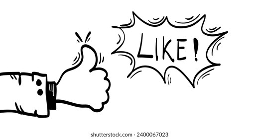 Gestos de la mano de Doodle. para los pulgares hacia arriba. como símbolo. ilustración vectorial
